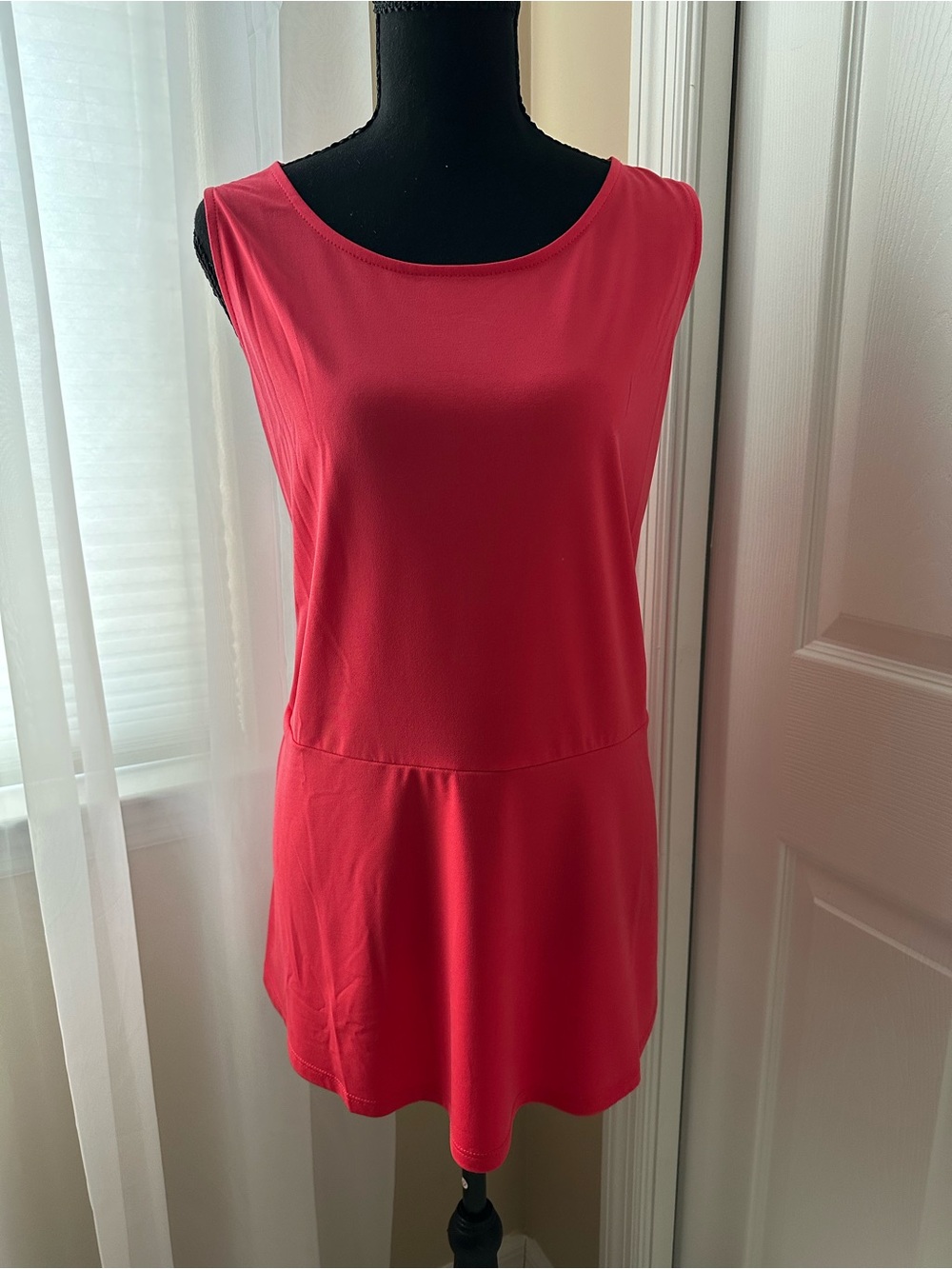 Susan Graver Sleeveless Coral-Red Tunic Top